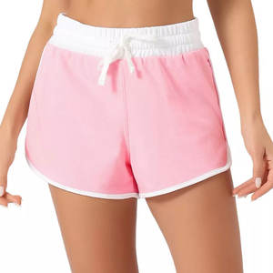 Pantalones cortos de sudor para correr para mujer, pantalones cortos de rendimiento de secado rápido, cintura con cordón, tiro medio, poliéster/algodón para entrenamiento deportivo - Product Image 1