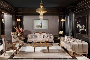 สไตล์ฝรั่งเศสสีดําทองโซฟาชุดสําหรับ Home ดูโมเดิร์นห้องนั่งเล่นเฟอร์นิเจอร์ชุด Classy ไม้สักโซฟาชุดสําหรับ Home - Product Image 5
