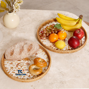 Elégant plateau MOP fait main plateau en nacre avec plateau de service décoratif en rotin fabriqué au Vietnam - Product Image 3