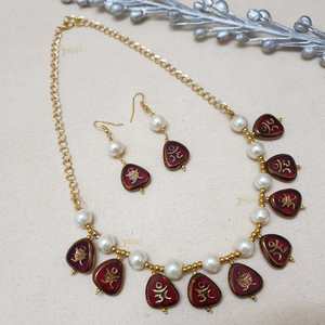 Conjunto de collar y pendientes Meenakari, joyería elegante de perla y piedra para mujer - Product Image 2