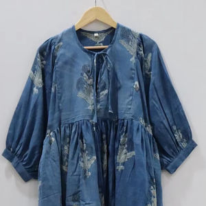 Natural Indigo Midi Maxi vestido suelto silueta patrón Floral Casual fiesta desgaste para verano Mini vestido - Product Image 1