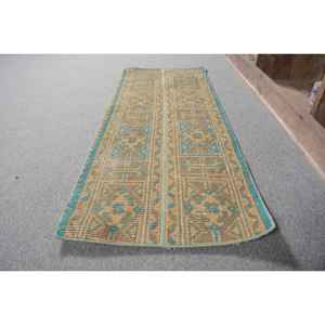 Classic Beige Blue 1.5x3.9ft Woolen Rug Handmade Vintage Turkish Design Patchwork Pattern Rectangular Shape for Living Latex - Product Image 2