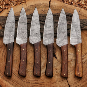 Cuchillos para carne de acero de Damasco hechos a mano con Funda de cuero mango de madera Rosa juego de cuchillos para carne cena fiesta cuchillos para carne de Damasco - Product Image 5