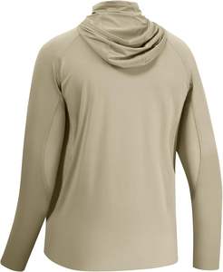 UPF 50 Unisex Men Women Long Sleeve Light Khaki <b>Fishing</b> Shirt with <b>Mask</b> UV Neck Gaiter Hoodie 100% Polyester - Product Image 6
