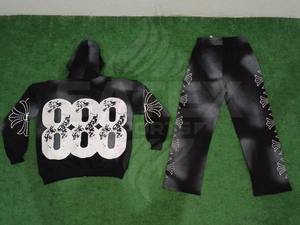 ชุดเซ็ตเสื้อฮู้ดดี้ทรงบ็อกซี่ปักลายสไตล์ยูนิเซ็กซ์ ล้างสีแบบแอซิดวอช พร้อมกางเกงวอร์มเทอร์รี่ ดีไซน์ลำลอง - Product Image 3