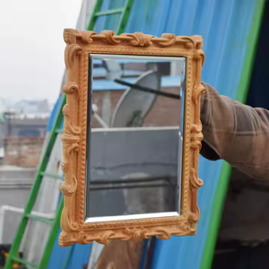 Natural Brown <b>Vintage</b> Rectangular Decor <b>Mirror</b> with 5mm Thick Wood Carved Frame <b>Art</b> <b>Deco</b> Design Style by Azora Industries - Product Image 4