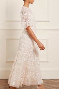 Taille Elastique Tissé Naturel pour Slip de Soirée Broderie Florale de Haute Qualité Col Bateau Maxi Casual Coton Robes d'Été - Product Image 4