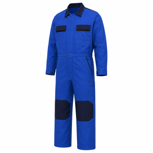 Combinaison industrielle pour homme en sergé épais bleu roi avec garniture marine, col pointu, poches à rabat sur la poitrine, genoux renforcés, multi-poches - Product Image 2
