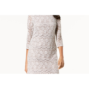 Abito tubino beige in pizzo da donna Jessica Howard, taglia 12 Petite, stile vintage, casual, da festa, corto, in spandex naturale - Product Image 2