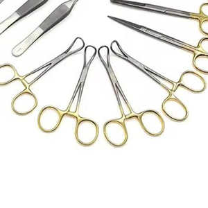 Ensemble d'instruments chirurgicaux mineurs manuels, ciseaux à manche doré, porte-aiguilles, pinces, pince à épiler, acier inoxydable, certifié CE, classe II - Product Image 6