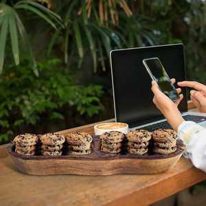 <b>Large</b> Dual Compartment <b>Wooden</b> <b>Bowl</b> with Natural Bark Edge for Serving Fruit Veggies or Salad in Kitchen or Office for Parties - Product Image 5