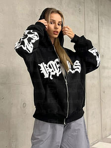 Personalizado Y2K Vintage Hip Hop cremallera Sudadera con capucha mujer sudadera suelta Europa América moda Otoño Invierno Casual Streetwear - Product Image 6