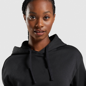 Jersey de algodón grueso y grueso personalizado para mujer, sudadera recortada de gran tamaño con capucha y logotipo de letras bordadas, cuello con capucha de tela polar de talla grande - Product Image 4