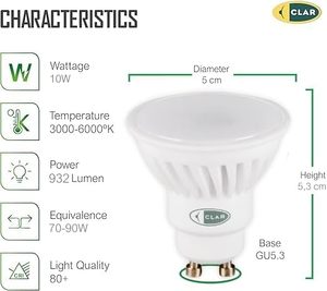 Clar-<span class=keywords><strong>gu10</strong></span> LED BULB 10 Wát gốm, hiệu quả cao lõm Spotlight cho sử dụng trong nhà, bền trang trí LED ánh sáng - Product Image 2