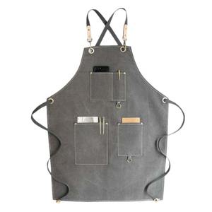 Delantal de peluquería gris personalizado para hombres y mujeres, 3 bolsillos, herramientas de corte de tela de cuero, ropa de trabajo, logotipo personalizado, Material de lona de algodón - Product Image 1