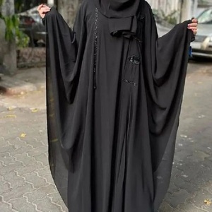 lowest price for long sleeves Abaya kaftan <b>cover</b> <b>up</b> long poncho Georgette A-line One-piece long coat party wear Abaya - Product Image 3