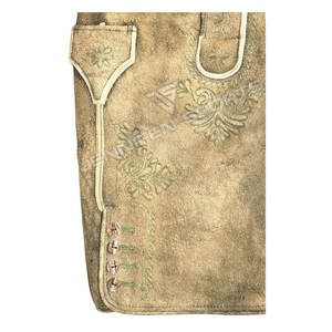 Lederhosen court hommes en cuir de vachette véritable daim boutons de broderie avant fermeture côtés et poches arrière avec boucles de ceinture - Product Image 3