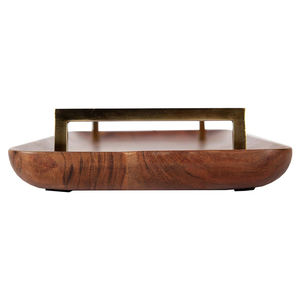 Plateau de service en bois d'acacia massif de qualité export avec poignées en métal Fabricant indien de plateaux en bois pour la décoration et le service - Product Image 4
