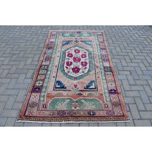 พรมขนแกะสไตล์ตุรกีโบราณสีชมพูคลาสสิกงานเย็บปะสี่เหลี่ยมผืนผ้าขนาด4.3x7.2ฟุตทำด้วยมือพรมห้องนั่งเล่นทำจากยางใหม่โถงทางเดิน - Product Image 1