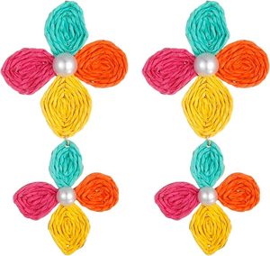 Hand-woven Rattan Earrings Large Big Flower Vacation Bohemian Earrings for Women Sea Accessories Summer Beach White Shell - Product Image 2