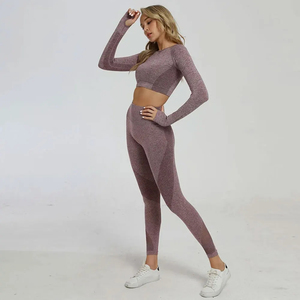 Women Yoga Set High Waist Leggings Long Sleeve <b>Crop</b> <b>Top</b> Solid Color Breathable <b>Mesh</b> Panel Activewear Fitness Workout Clothes - Product Image 4