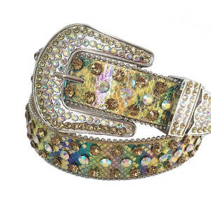 Rhinestone Multi Chromatic <b>Belt</b> With <b>Snake</b> Texture Shiny Strap - Product Image 2