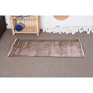 Alfombra de lana estilo bohemio de 1,8x3,8 pies en marrón y Beige Patchwork área grande con respaldo de látex para dormitorio patrón de pasillo rectangular - Product Image 1