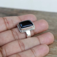 Bijoux en argent en gros 925 argent noir Onyx Rectangle forme unisexe bague bijoux faits à la main vêtements de fête