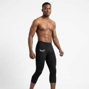 Men's Black Compression Knee-Length <b>Leggings</b> with White Wing Logo Elastic Waist Spandex <b>Polyester</b> Breathable 180g Sportwear - Product Image 6