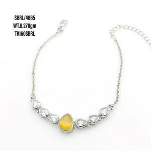 Aqua calcédoine bracelet réglable plaqué or agate jaune bracelet de tennis en argent sterling 925 avec Zircon scintillant pour femmes - Product Image 1