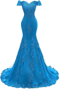 Robe de bal en satin droite à épaules dénudées, longue, col haut, motif en dentelle perlée, robe de soirée formelle pour femmes - Product Image 4