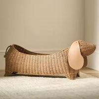 Panier de rangement pour chien en osier tressé de fabrication vietnamienne, design flexible, décoration d'intérieur