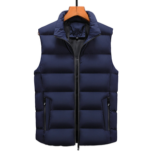 Gilet matelassé d'hiver pour hommes, couleur unie, fermeture à glissière, sans manches, rembourré en polyester, séchage rapide, respirant, vêtements d'extérieur décontractés - Product Image 2