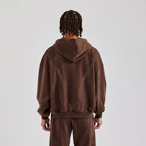 Sweat à capuche zippé pour homme avec strass, en molleton épais, style streetwear personnalisé, respirant, fournisseur OEM en gros - Product Image 4