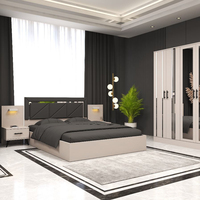 Ensemble de chambre à coucher moderne en aggloméré avec rangement complet, options de taille Queen/King, housse amovible personnalisable, armoire et étagère à chaussures