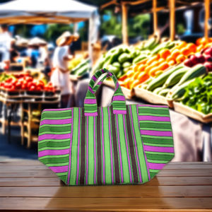 Sac fourre-tout de plage de voyage rayé personnalisé recyclé écologique en plastique PP réutilisable longue poignée cosmétique trousses de toilette étiquette du logo - Product Image 1