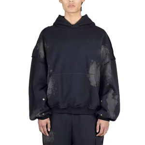 เสื้อมีฮู้ดผ้าฝ้าย100% สำหรับผู้ชายพิมพ์โลโก้แบบกำหนดเองเสื้อผ้าแนววินเทจหมึกสาดเสื้อมีฮู้ดแบบสวมหัว - Product Image 1