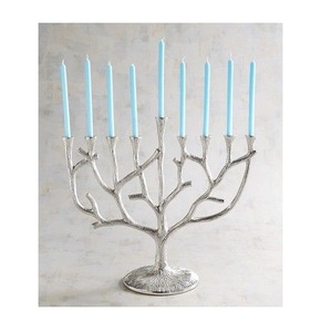 Top vente juif décoratif métal nickelé Menorah candélabre rétro grand bougeoir pour la décoration de la maison fabricant - Product Image 5
