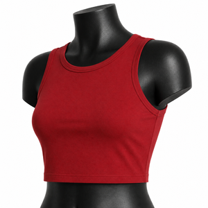 Custom <b>Red</b> Women Crop Tank <b>Top</b> Sleeveless Yoga Gym Fitness Activewear OEM Wholesale Sportswear - Product Image 3