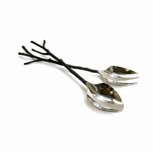Juego de servidor de ensalada de plata de 2 piezas de acero inoxidable de estilo americano con mango forjado a mano negro para uso de mesa de boda - Product Image 6