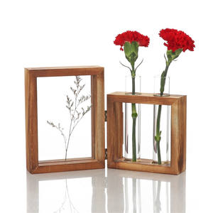 แจกันดอกไม้หลอดแก้วตกแต่งอย่างมีสไตล์และมีระดับพร้อมรูปลักษณ์ไม้ แจกันแก้วไม้ตกแต่งตามธรรมชาติหรูหราสําหรับใช้บนโต๊ะ - Product Image 1