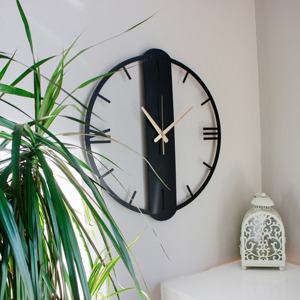 Reloj de pared de metal negro redondo moderno con marco decorativo acento perfecto para el hogar dormitorios cocinas oficinas y pasillos - Product Image 5