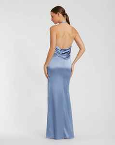 Vestido largo con cuello en V Adornado Perlas A-Line Silueta Frontal Longitud completa Cintura natural Estilo modesto Bordado con cuentas Sólido - Product Image 4