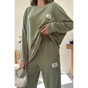 Ensemble pull et pantalon en velours côtelé respirant classique menthe, vente en gros - Product Image 2