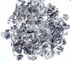 พลอยควอตซ์เจียระไนแบบแร่หลังเบี้ยสีดำธรรมชาติคุณภาพสูง AAA + อัญมณีทรงหลวมสำหรับการทำเครื่องประดับ - Product Image 2