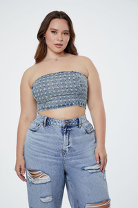 Nueva llegada más tamaño transpirable desgastado Denim Tube Top para mujer estilo Casual camisa al por mayor para fiesta precio barato - Product Image 6