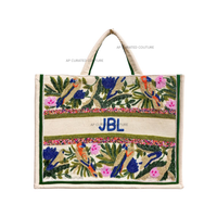 Sac fourre-tout tendance en toile entièrement perlé, motif flamant rose personnalisé, couleur vert plantes, capacité moyenne, normes internationales