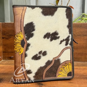 Custom Filing Products A4 Size Hand <b>Tooled</b> <b>Leather</b> Business Portfolio Folders High Quality Cowhide Metal Ring Binder File Holder - Product Image 1