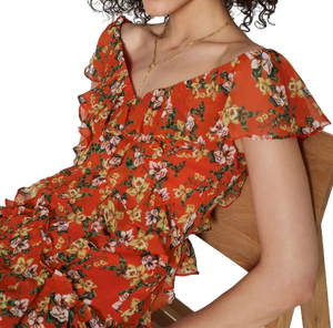 Robe à fleurs orange au design unique pour femmes avec des couleurs personnalisées, parfaite pour l'été et les sorties à la plage, disponible à la vente depuis l'Inde - Product Image 5