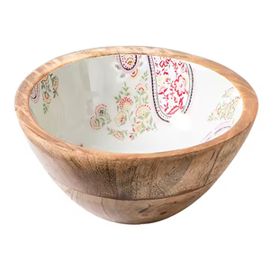 Bol en bois imprimé à l'intérieur de décalcomanie en émail bol à salade de fruits en bois fait à la main bol à salade en bois de couleur naturelle écologique - Product Image 1